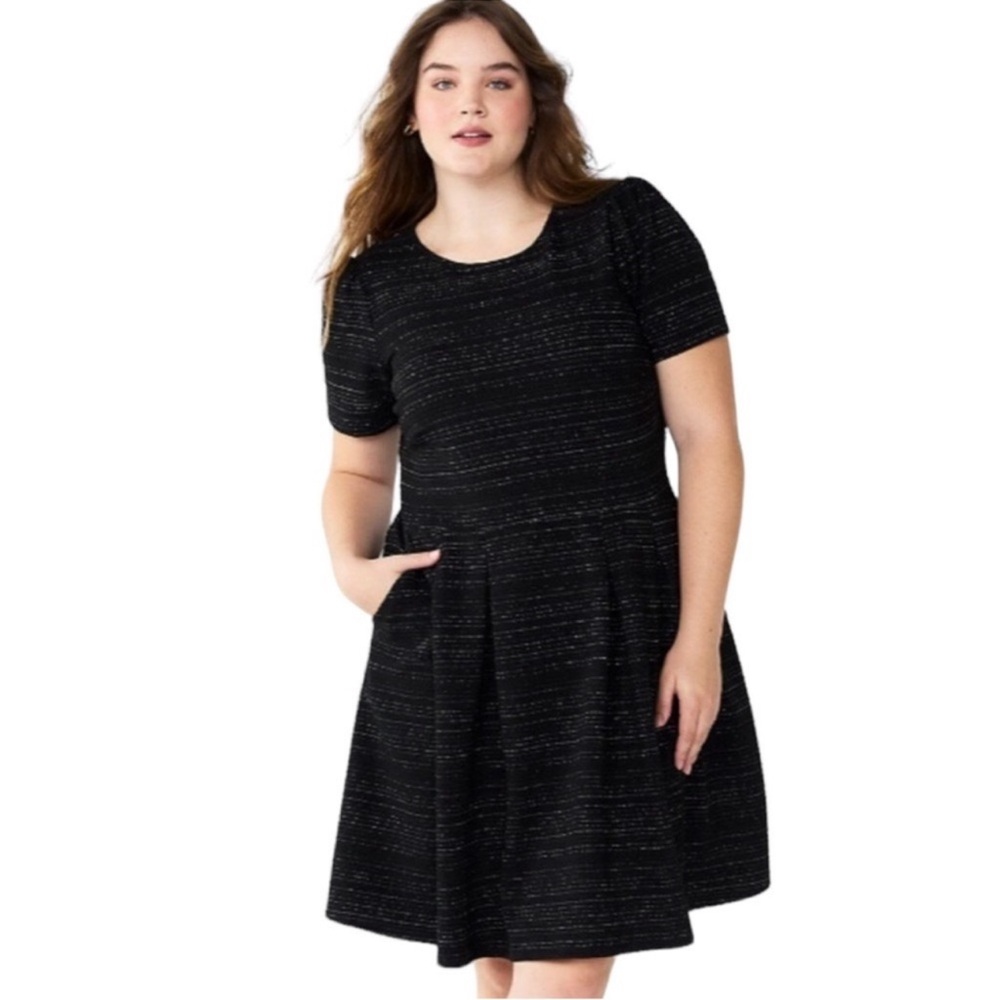 Draper James RSVP Black Short‎ Sleeve Shine Dress Size 3X